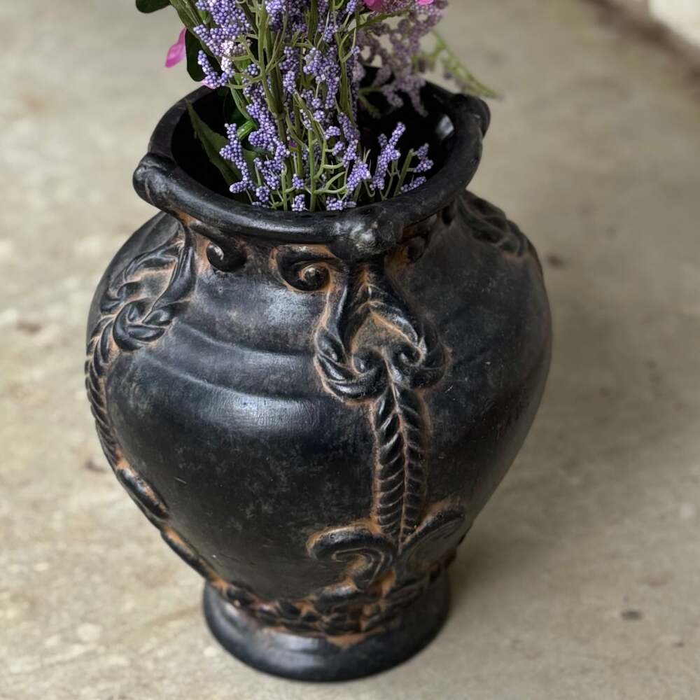 Black Decorative Vase with Raised Design Details